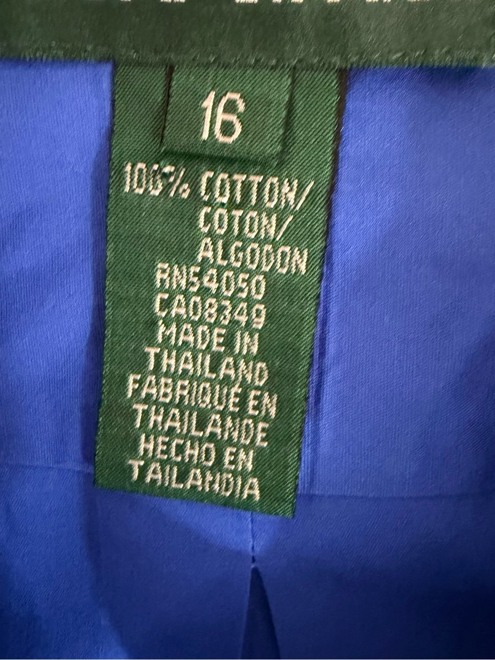 Lauren Ralph Lauren Shirt 16 Royal Blue Cotton Crest Button Down Gold Logo Plus - Picture 8 of 8